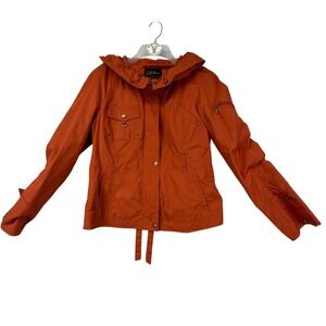 Cole Haan Women's Utility Jacket‎ Small Burnt Orange Hooded Lightweight Parka